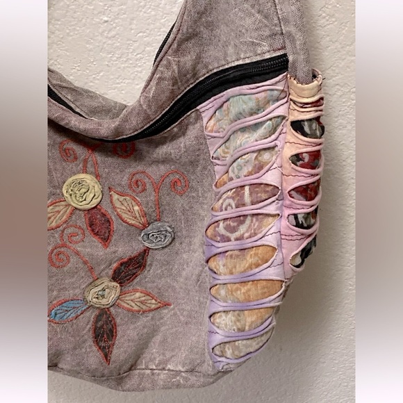 Y2K Patchwork Hippie Boho Artsy Pocket Zip Crossbody PURSE Nepal Handmade - Picture 6 of 10